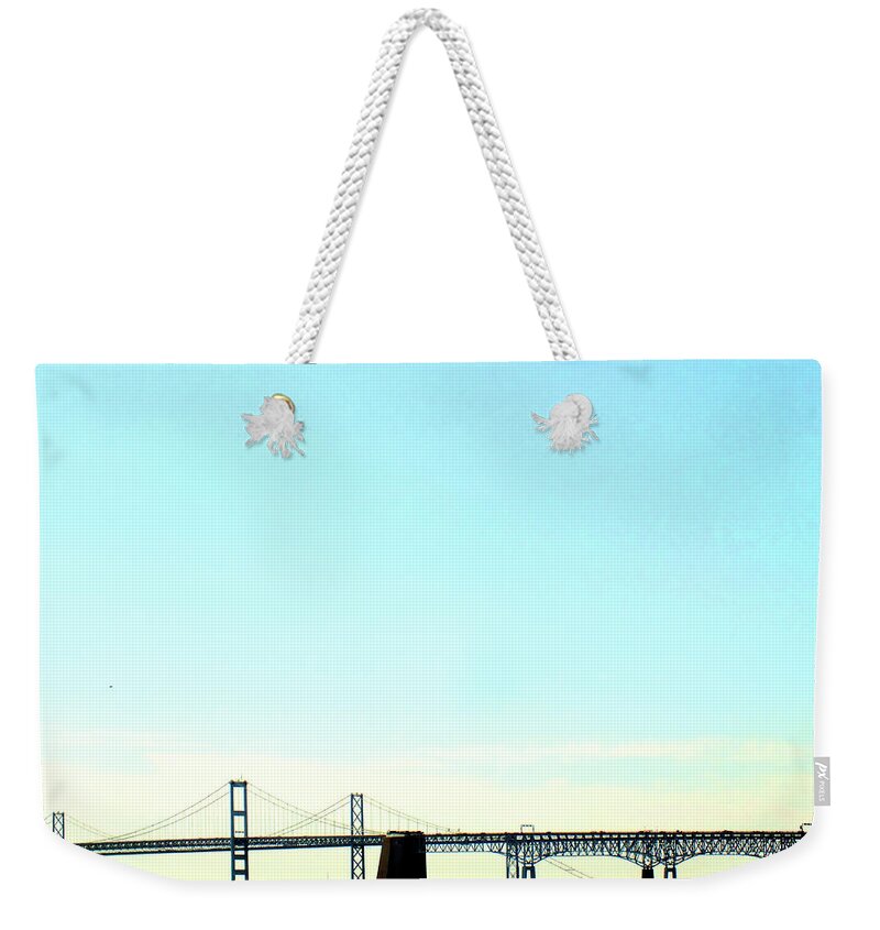 Chesapeake Weekender Tote Bag featuring the photograph The Chesapeake Bay Bridge by Kimmary MacLean