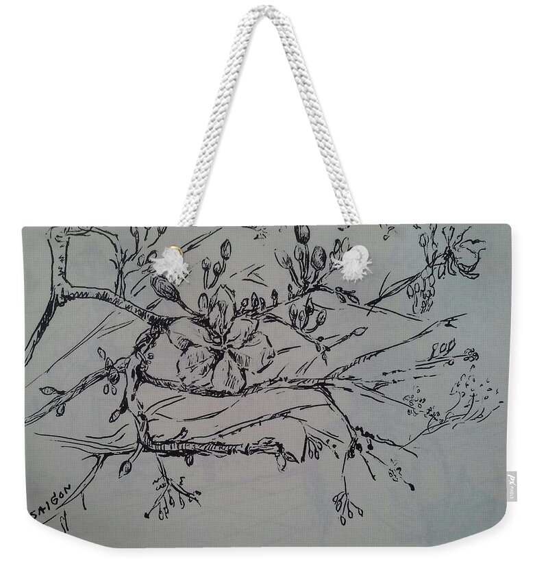 New Year Weekender Tote Bag featuring the drawing The chinese new year flowers by Sukalya Chearanantana