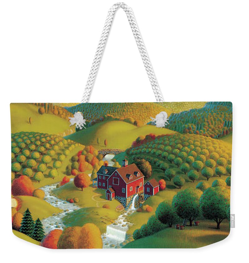 Fall Panorama Weekender Tote Bag featuring the painting The Cider Mill by Robin Moline