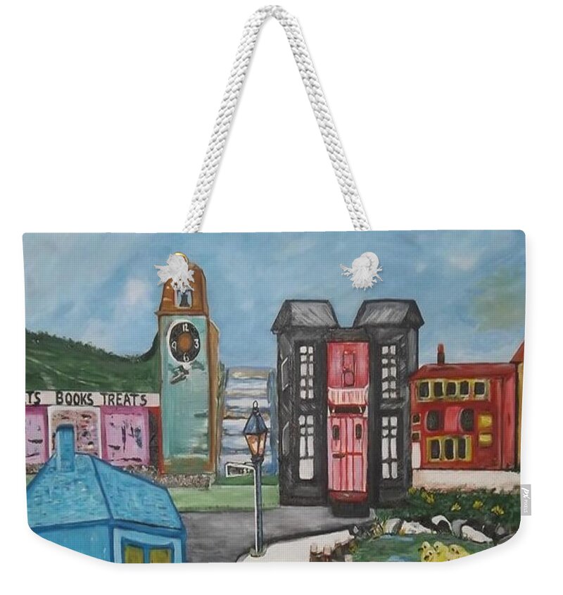 Acrylic Weekender Tote Bag featuring the painting The Clock Tower by Denise Morgan