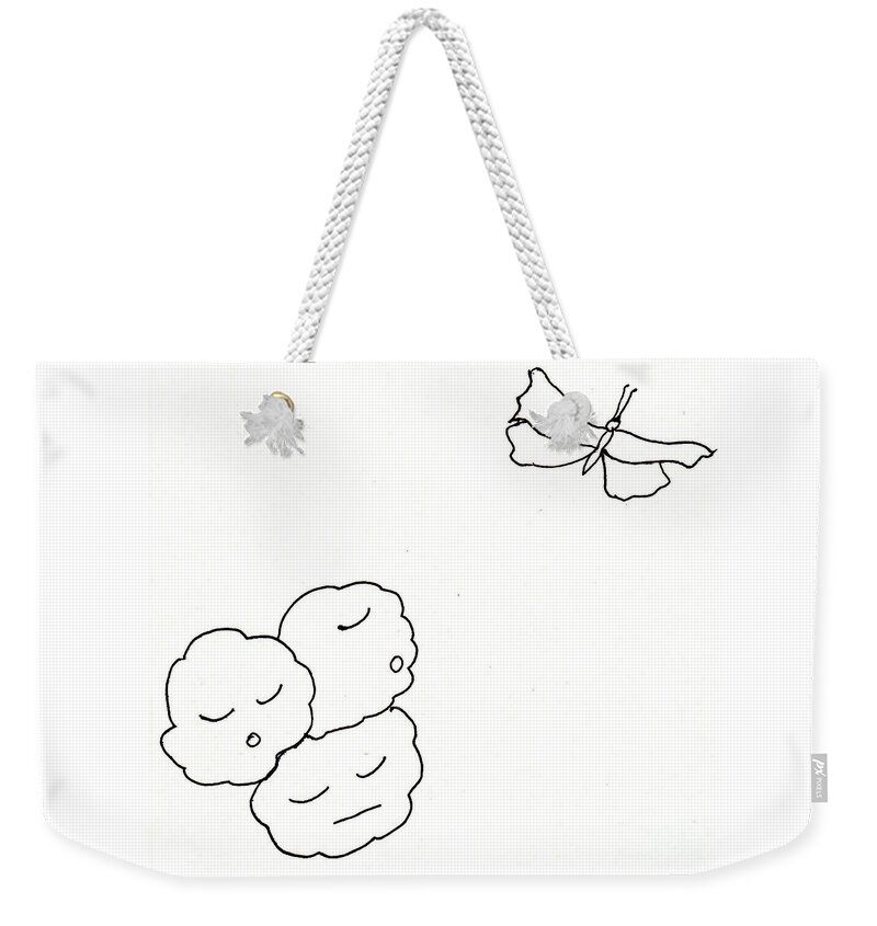 Primitive Art Weekender Tote Bag featuring the drawing The clouds looked down their noses by Sophia Landau