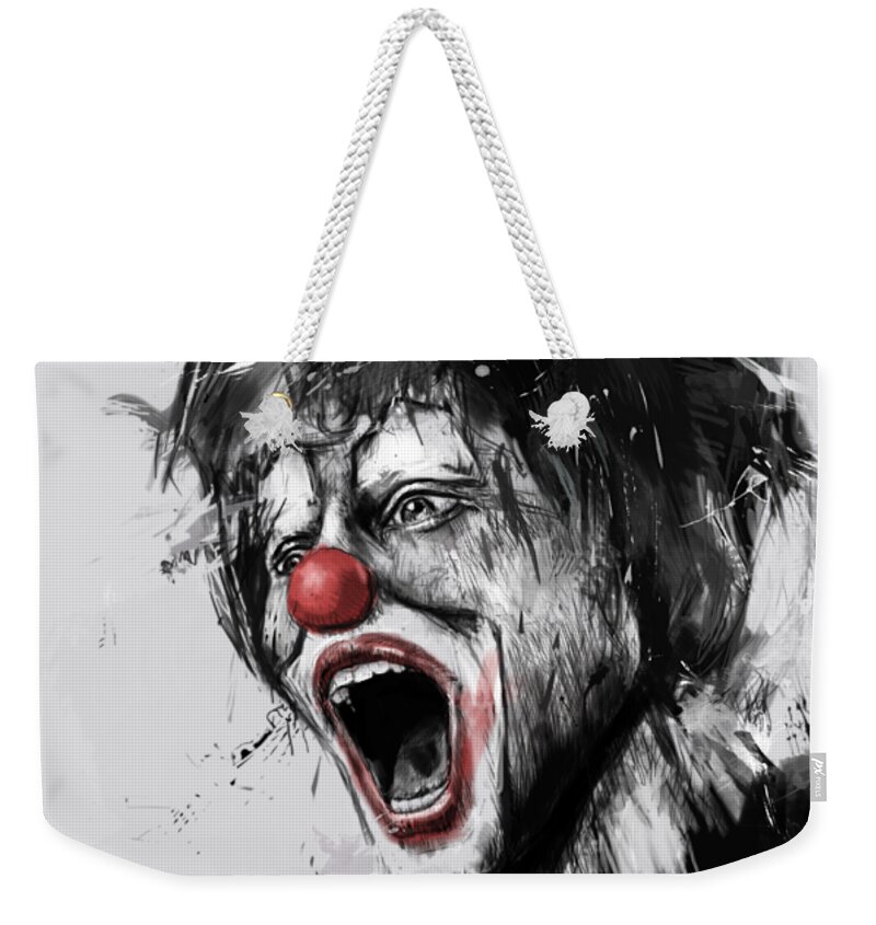 Clown Weekender Tote Bag featuring the mixed media The Clown by Balazs Solti
