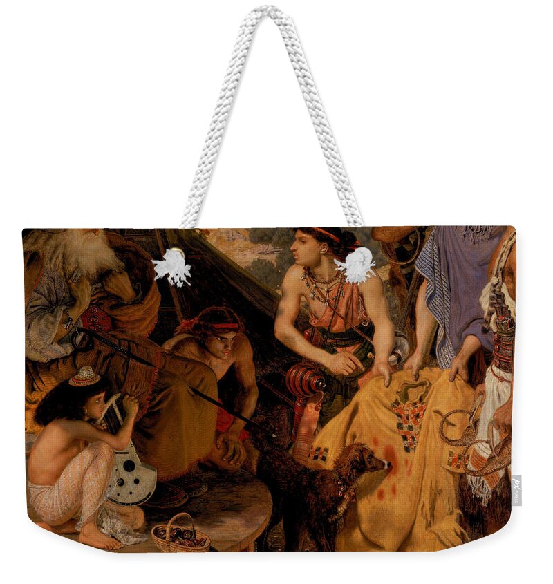 Ford Madox Brown (calais 1821-1893 London) Weekender Tote Bag featuring the painting The Coat of Many Colours by Madox Brown