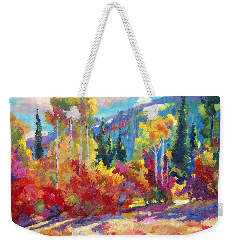 Plein Air Weekender Tote Bag featuring the painting The Colors of New Hampshire by David Lloyd Glover