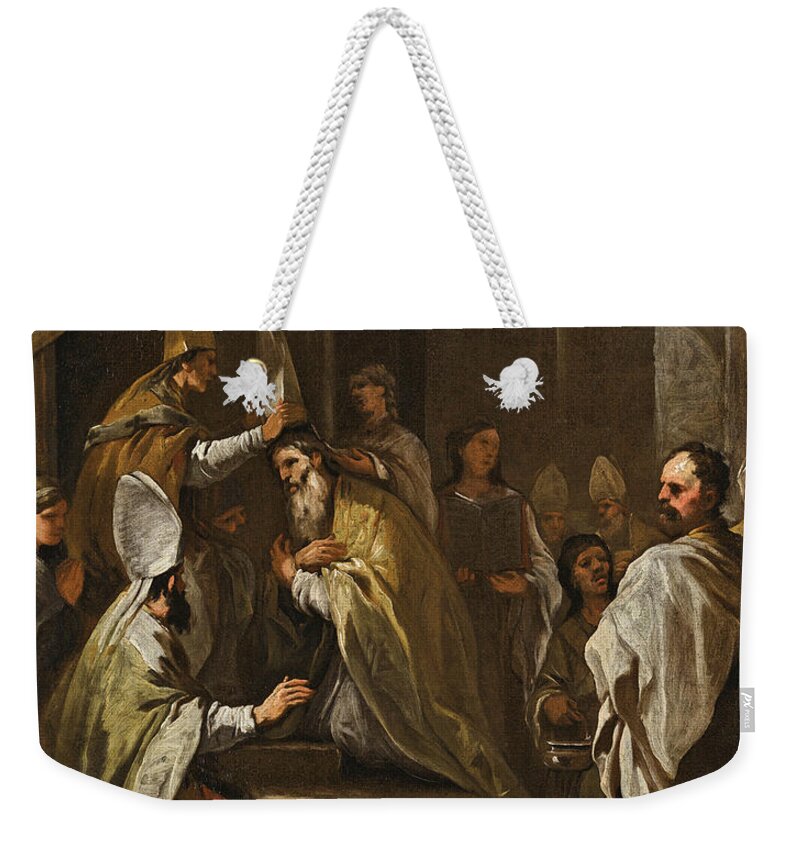 Luca Giordano Weekender Tote Bag featuring the painting The Consecration of Saint Gregorio Armeno by Luca Giordano