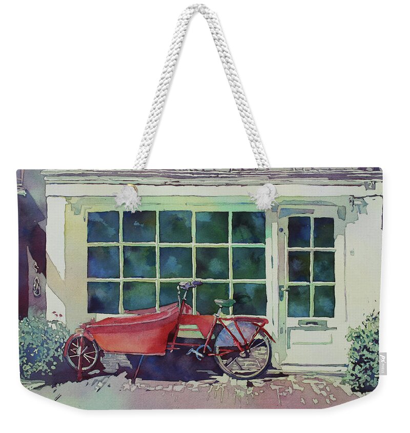 Bicycle Weekender Tote Bag featuring the painting The Contraption at Number Two by Jenny Armitage