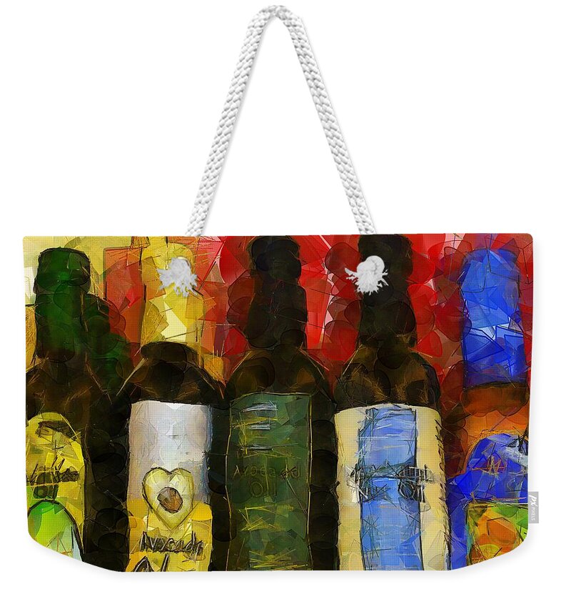 Bottles Weekender Tote Bag featuring the painting The Cook's Elixirs by RC DeWinter