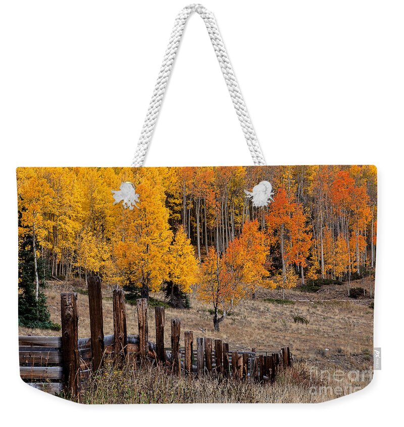 Autumn Colors Weekender Tote Bag featuring the photograph The Corral by Jim Garrison