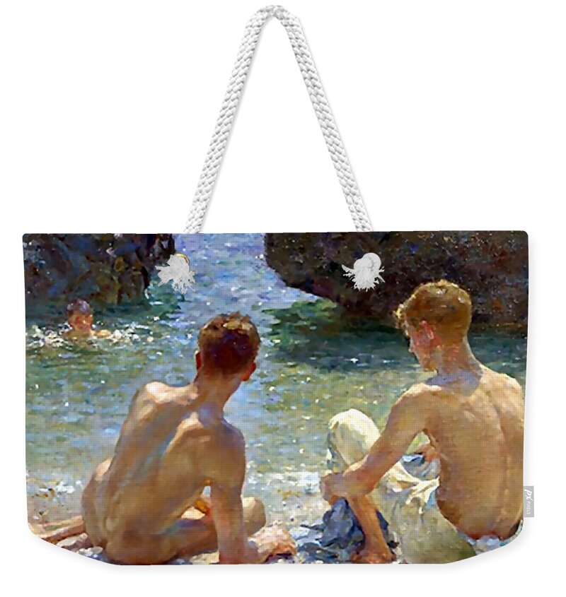 Critics Weekender Tote Bag featuring the painting The Critics by Henry Scott Tuke