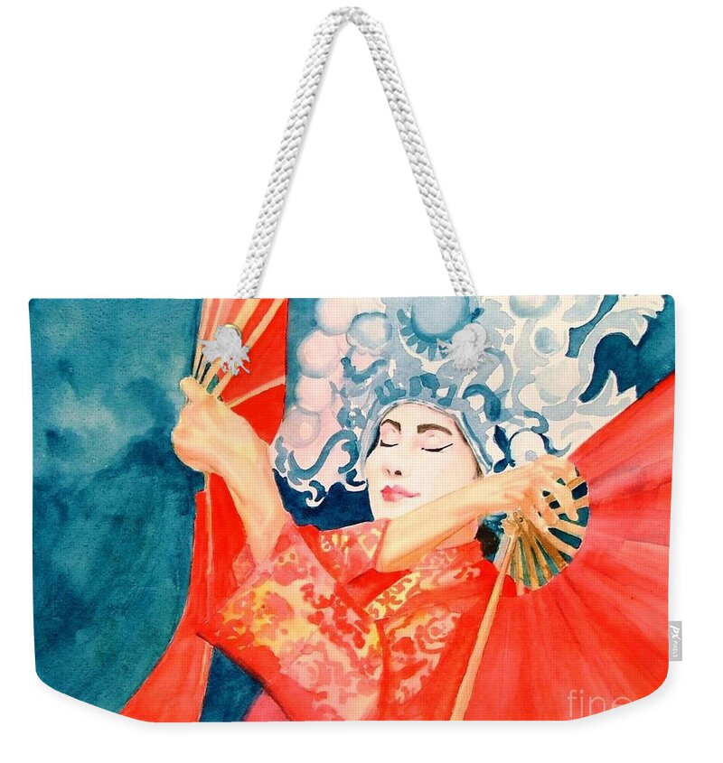 Geisha Weekender Tote Bag featuring the painting The Dance by Kathleen Hartman