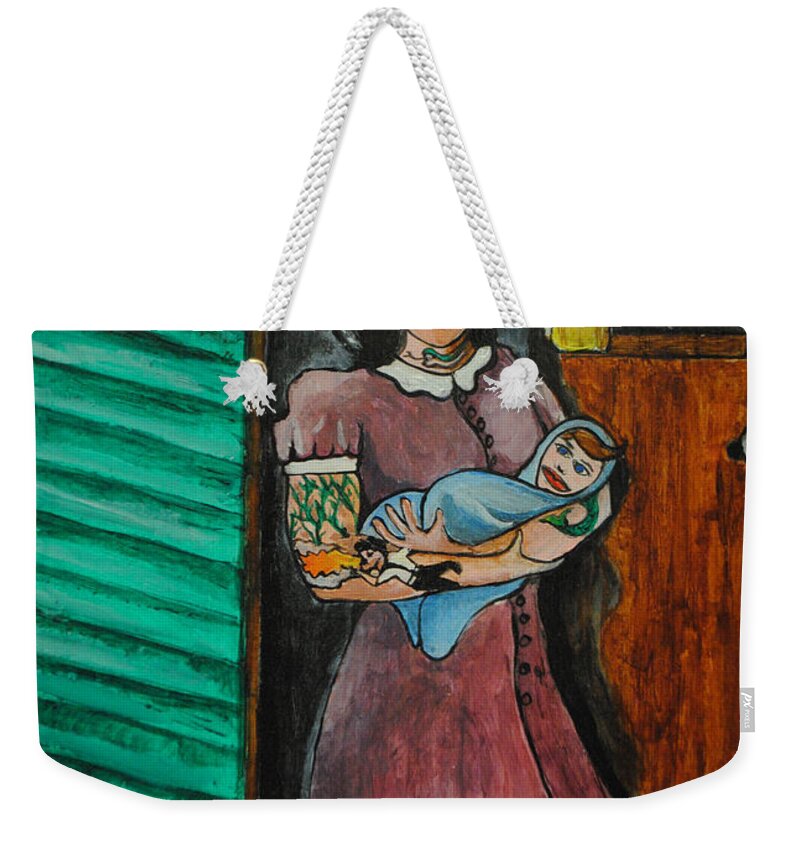 Trailers Weekender Tote Bag featuring the painting The Day he was Born by Patricia Arroyo