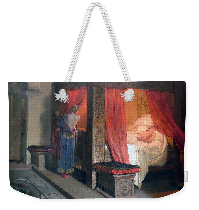 Jean-paul Laurens Weekender Tote Bag featuring the painting The Death of Galswintha by Jean-Paul Laurens