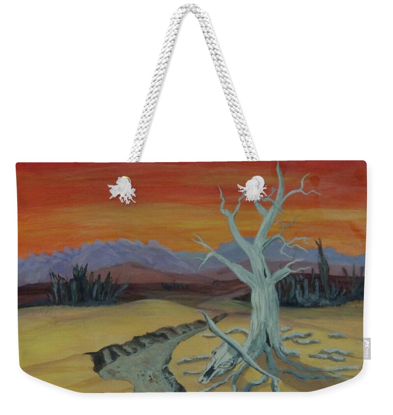 Landscape Weekender Tote Bag featuring the painting The Desert by Lisa MacDonald