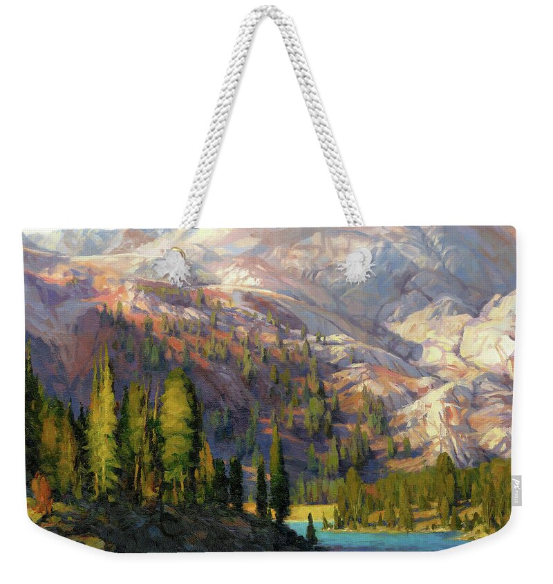 Mountain Weekender Tote Bag featuring the painting The Divide by Steve Henderson