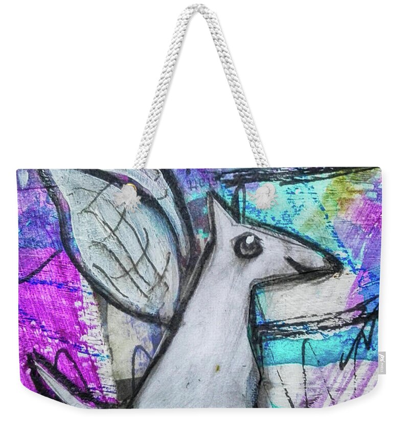 Dog Weekender Tote Bag featuring the mixed media The Doggie Elf by Mimulux Patricia No