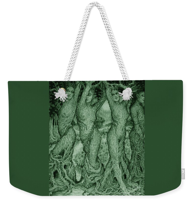 Mythology Weekender Tote Bag featuring the drawing The Dryads by Debra Hitchcock