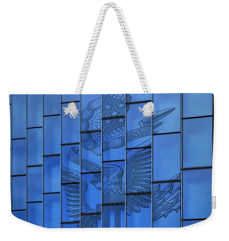 Federal Building Window Weekender Tote Bag featuring the photograph The Eagle On The Window by Endre Balogh