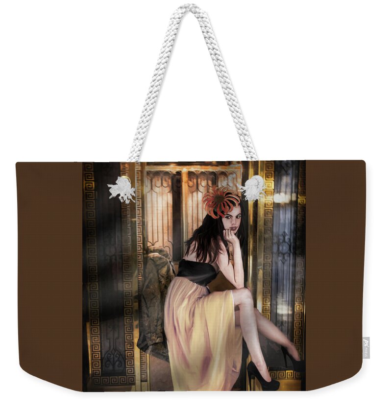 Elevator Weekender Tote Bag featuring the photograph The Elevator Girl by Sandra Schiffner