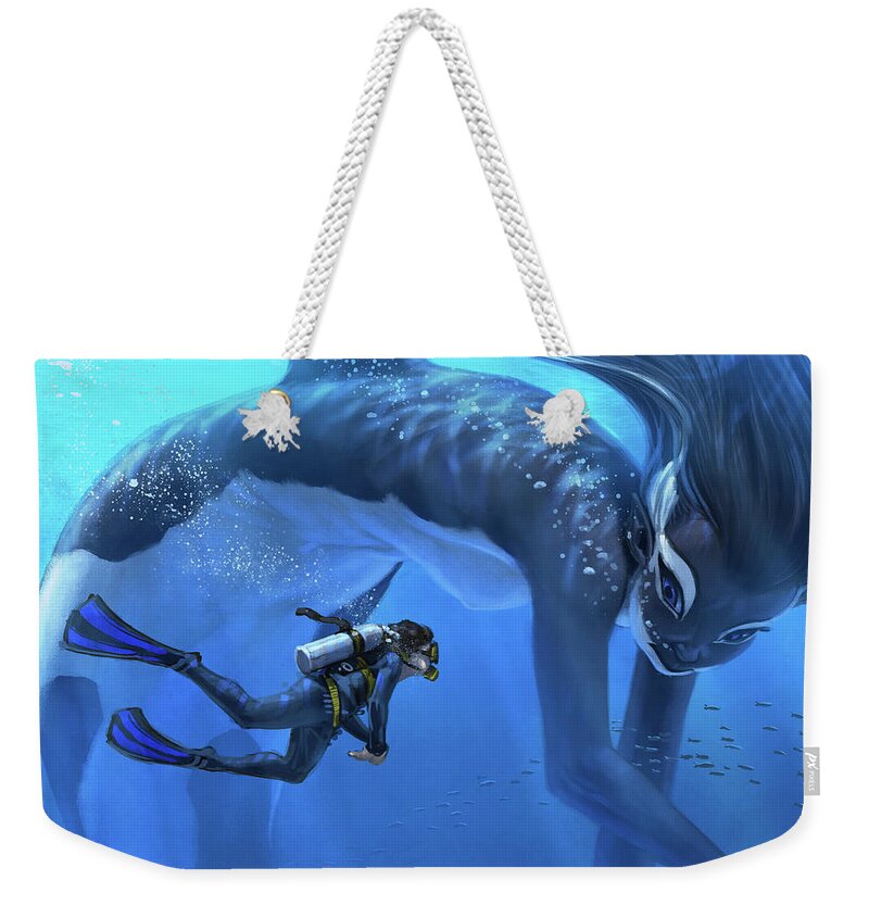 Mermaid Merwhale Fantasy Marine Weekender Tote Bag featuring the digital art The Encounter by Aaron Blaise