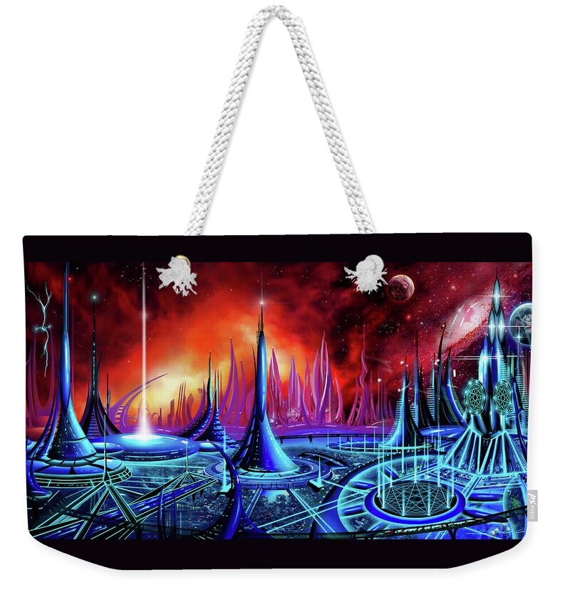 Copyright 2016 - James Christopher Hill; Sunrise; Sunset; Power; Galaxy; Ancient; Power; Castle; Fantasy Moon; Planet; Space; Time; Castle; Sacred Geometry; Pi Weekender Tote Bag featuring the painting The Enneanoveum by James Hill