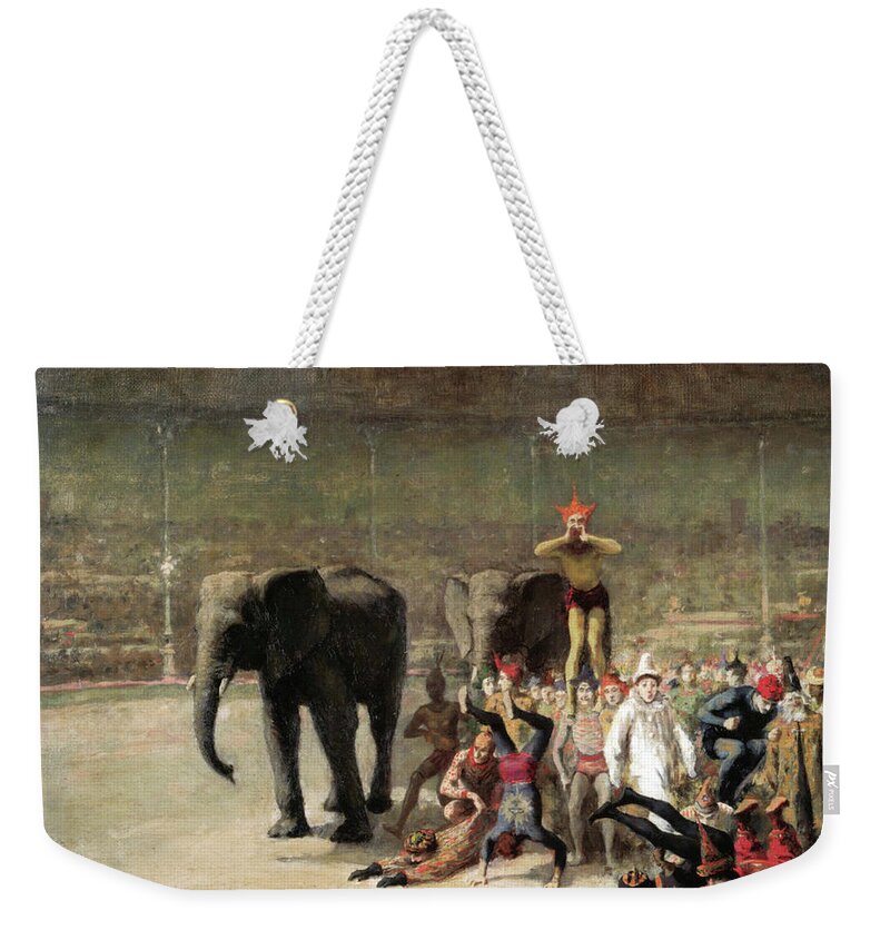Émile Friant - The Entrance Of The Clowns 1881 Weekender Tote Bag featuring the painting The Entrance of the Clowns by emile Friant