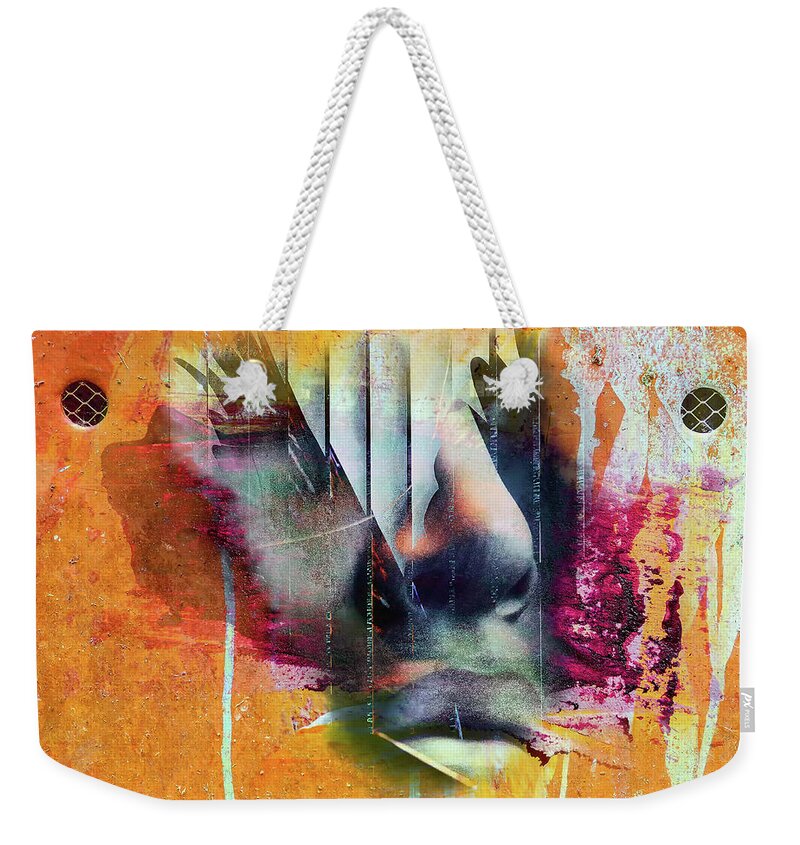 Face Weekender Tote Bag featuring the photograph The face at the wall by Gabi Hampe