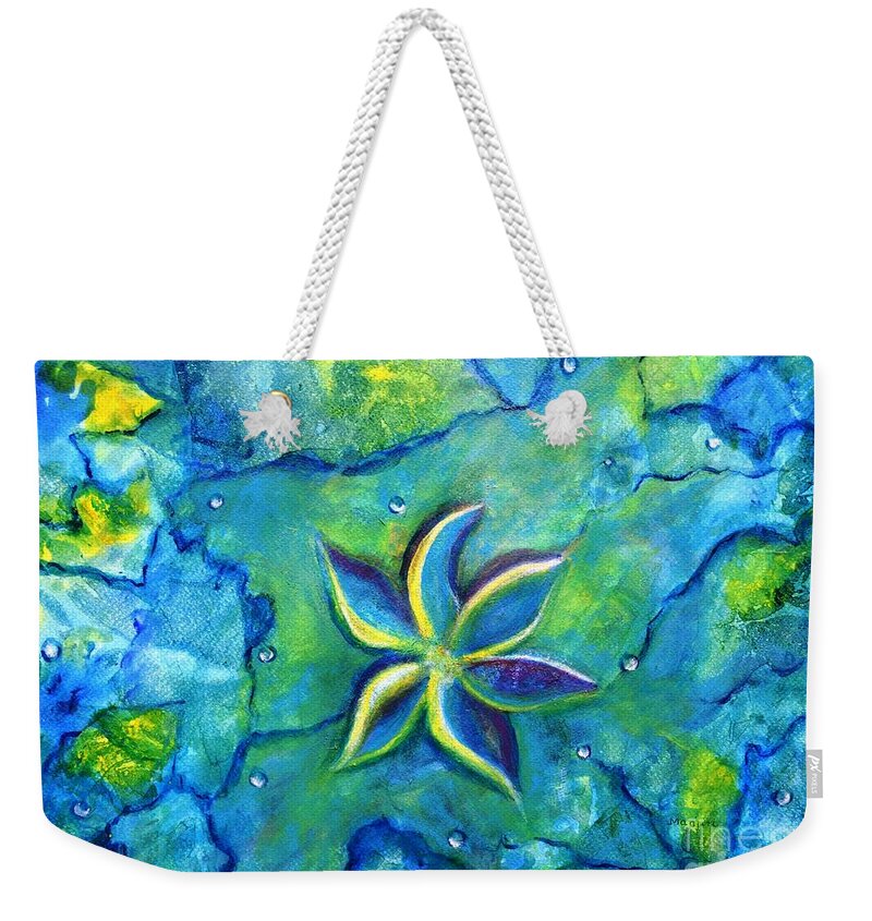 Abstractpainting Weekender Tote Bag featuring the painting The fallen one- story of a flower colorful abstract painting by Manjiri Kanvinde