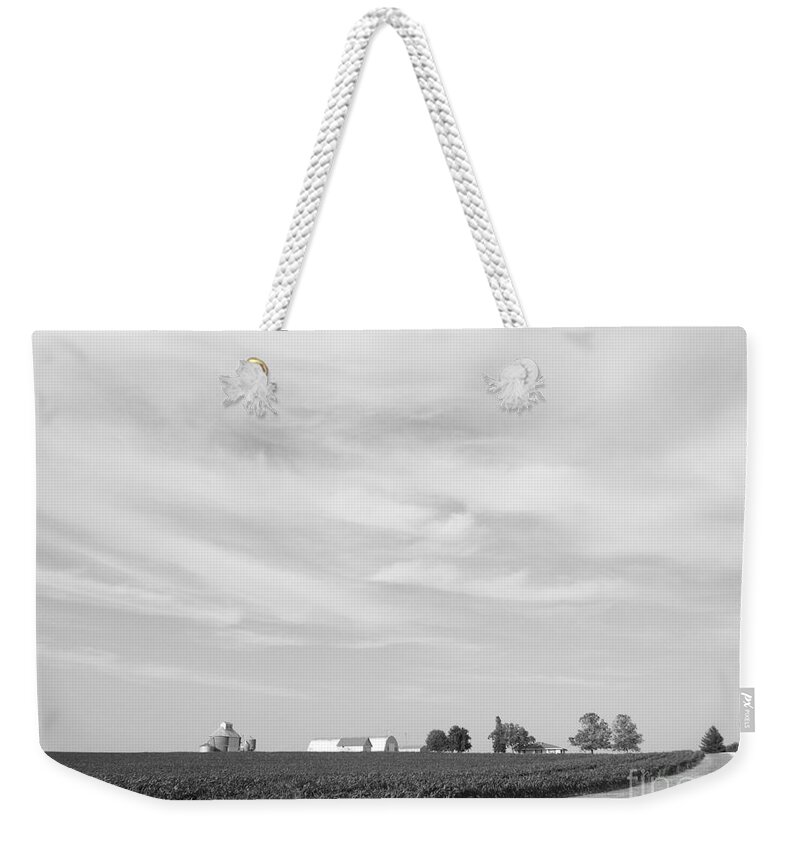 Black And White Weekender Tote Bag featuring the photograph The Farm Around the Bend by Caryl J Bohn