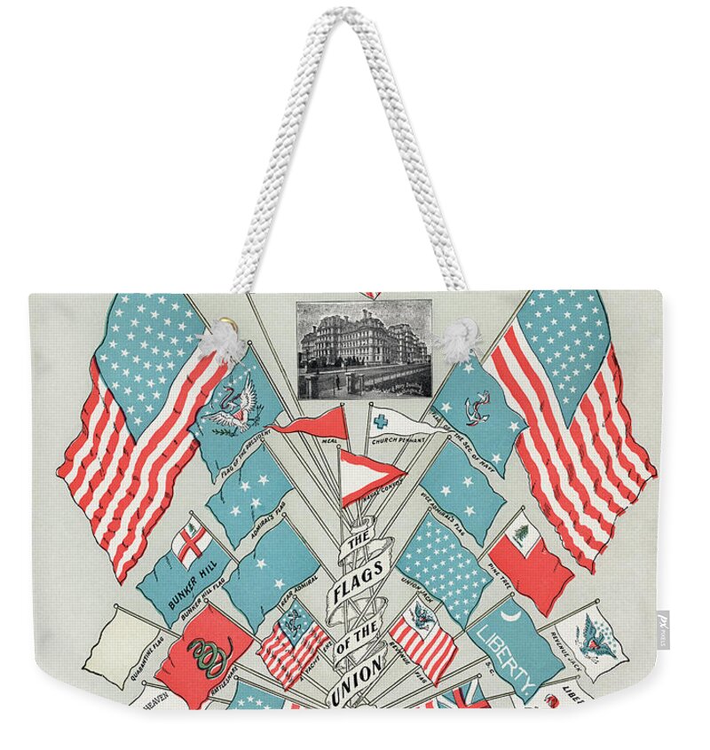 Admiral Weekender Tote Bag featuring the drawing The Flags of the Union by Vincent Monozlay