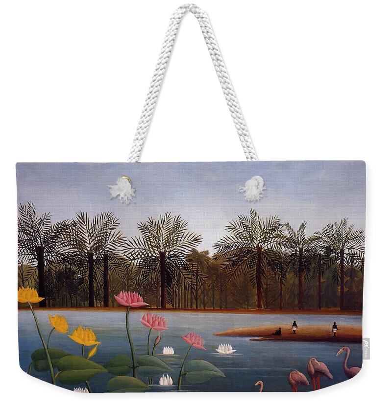 Henri Rousseau Weekender Tote Bag featuring the painting The Flamingoes by Henri Rousseau
