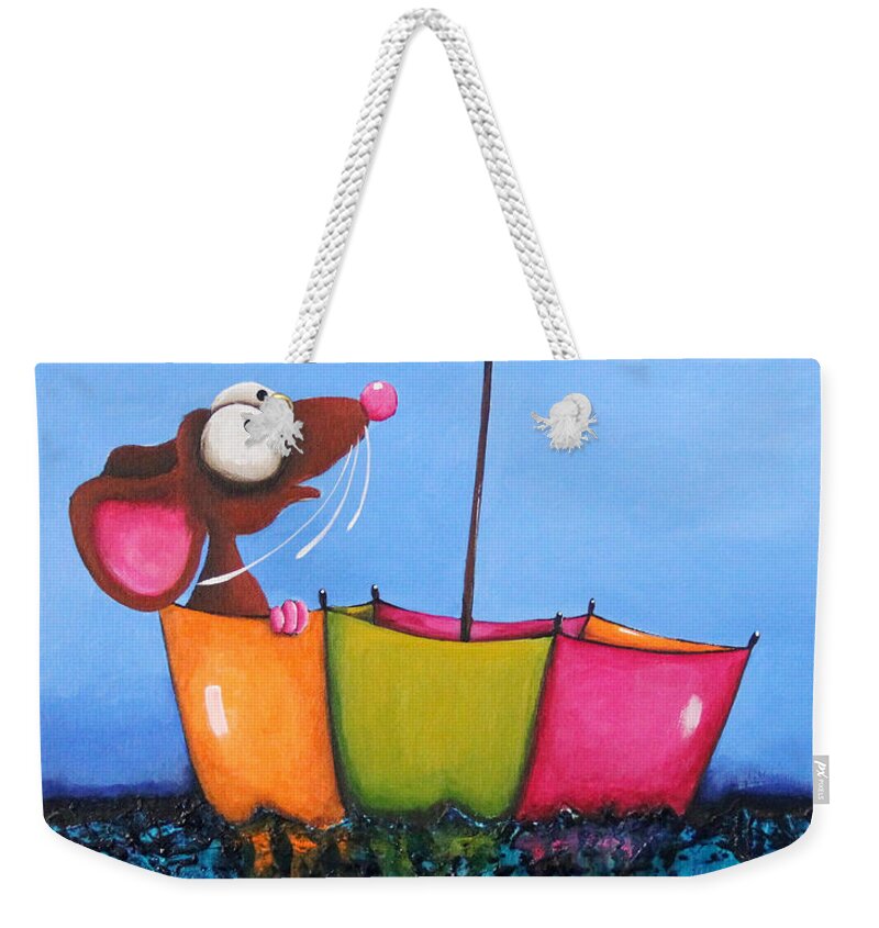 Mouse Weekender Tote Bag featuring the painting The Floating Umbrella by Lucia Stewart