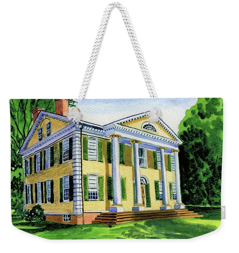 The Florence Griswold House In Old Lyme Ct. Weekender Tote Bag featuring the painting The Florence Griswold house in Old Lyme Ct. by Jeff Blazejovsky
