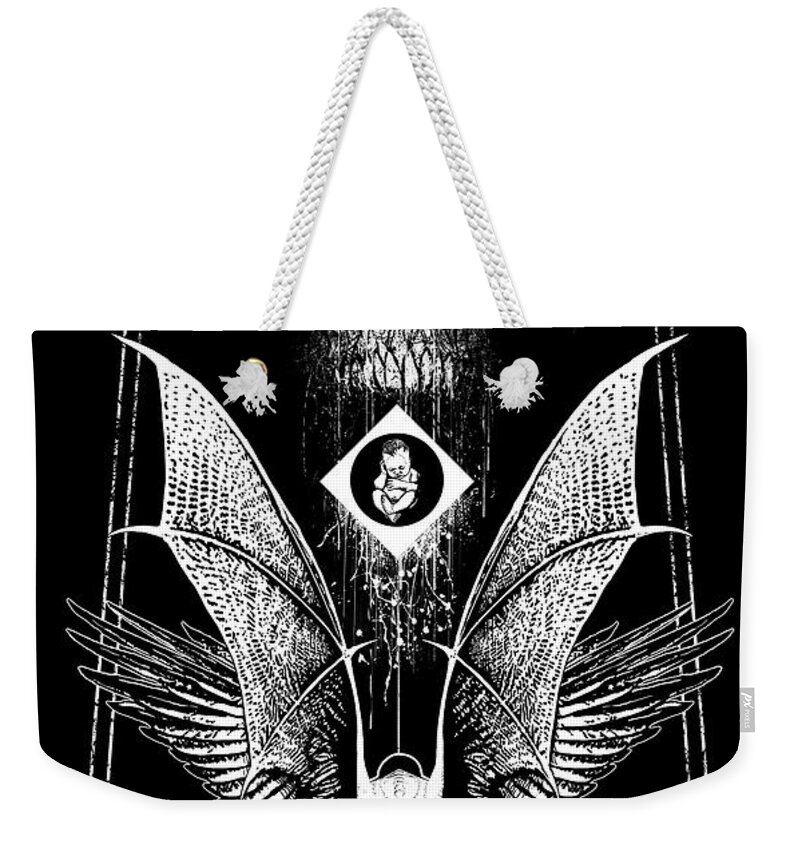 Woman; Death; Birth; Wings; Balance; The Flow; Tony Koehl; Sketch The Soul; Splatter; Drips; Skull; Bow Weekender Tote Bag featuring the mixed media The Flow by Tony Koehl