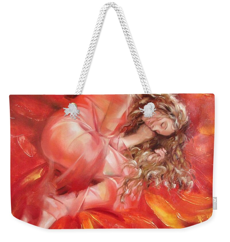 Oil Weekender Tote Bag featuring the painting The flower paradise by Sergey Ignatenko