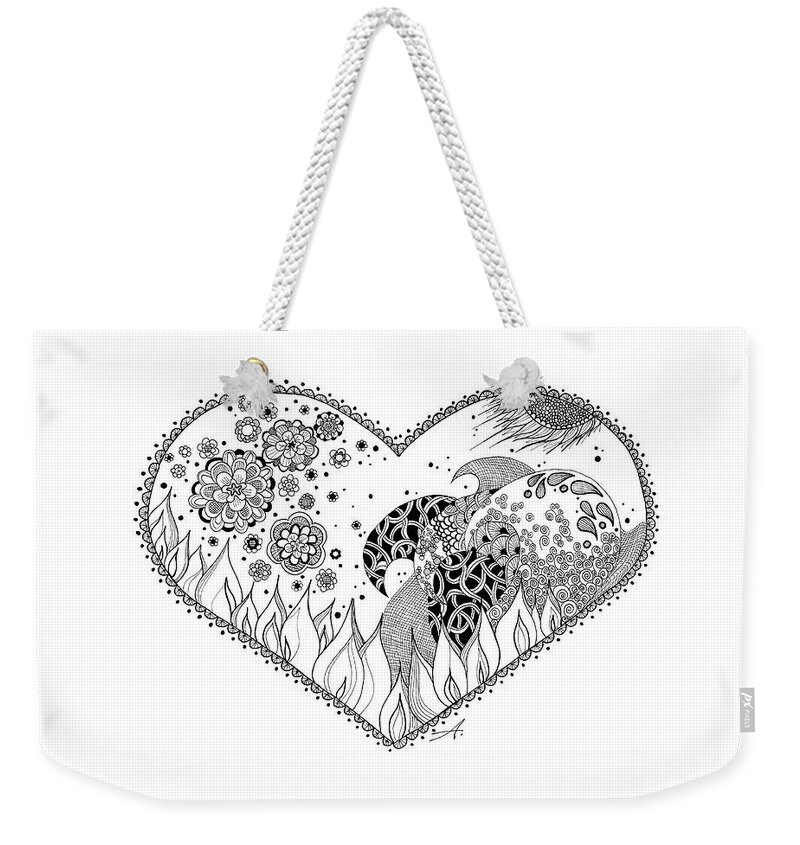 Water Weekender Tote Bag featuring the drawing The Four Elements by Ana V Ramirez
