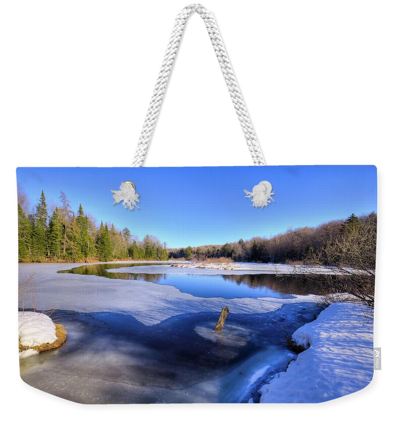 Landscapes Weekender Tote Bag featuring the photograph The Frozen Moose River by David Patterson