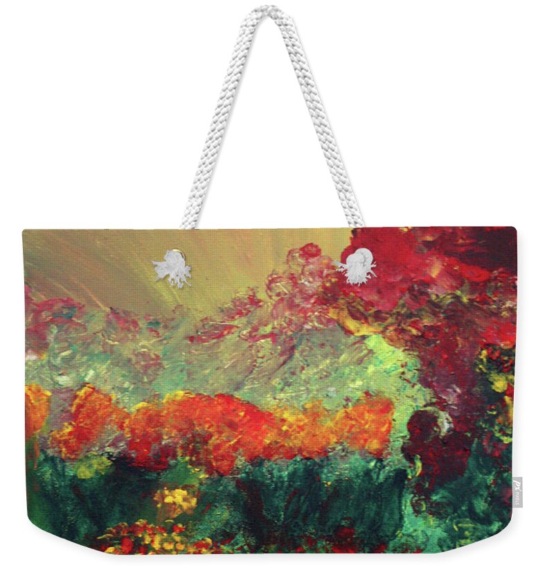 Landscapes Weekender Tote Bag featuring the painting The Garden by Karen Nicholson