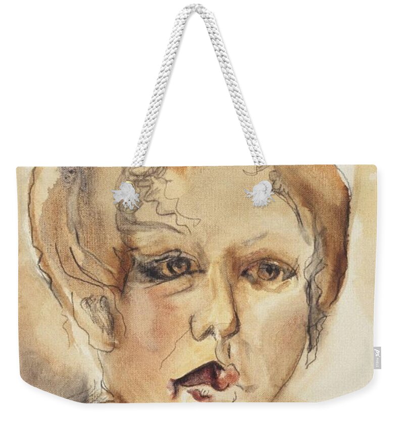 Portraits Weekender Tote Bag featuring the painting The Gentle Listener by Laara WilliamSen