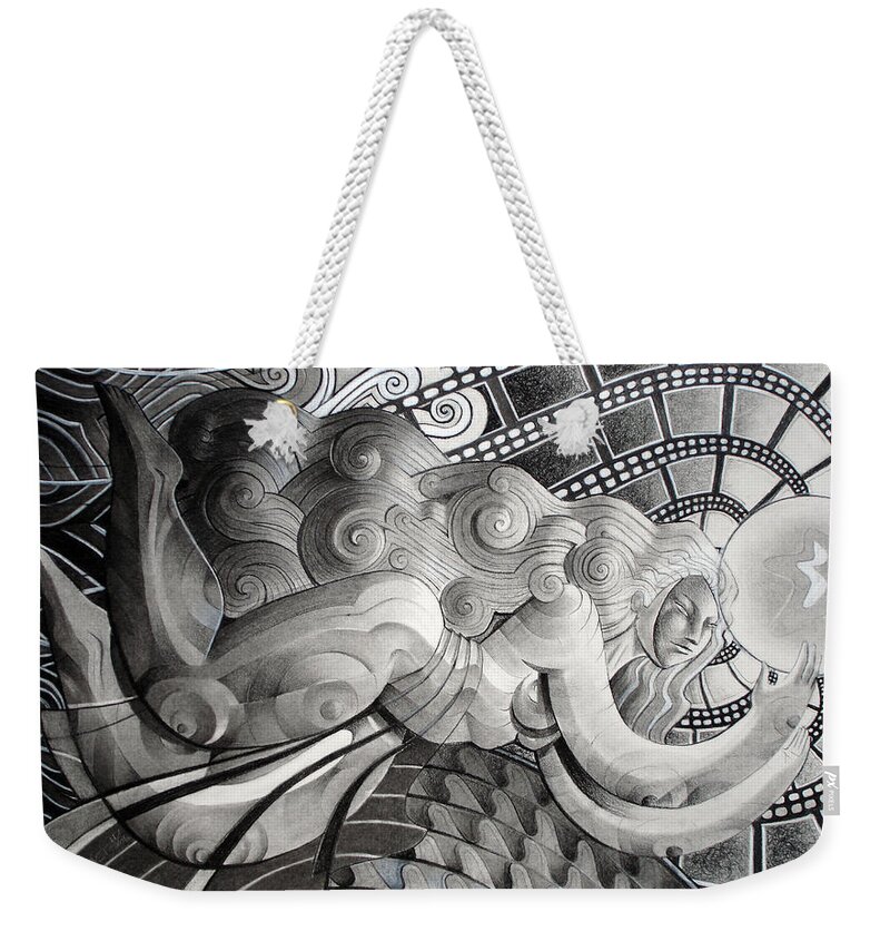 Art Weekender Tote Bag featuring the drawing The Gift by Myron Belfast