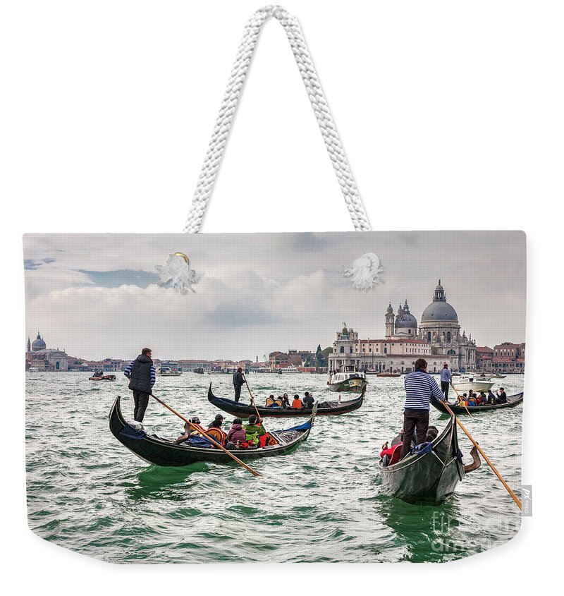 Venice Weekender Tote Bag featuring the photograph The Gondolas on Grand Canal by Heiko Koehrer-Wagner