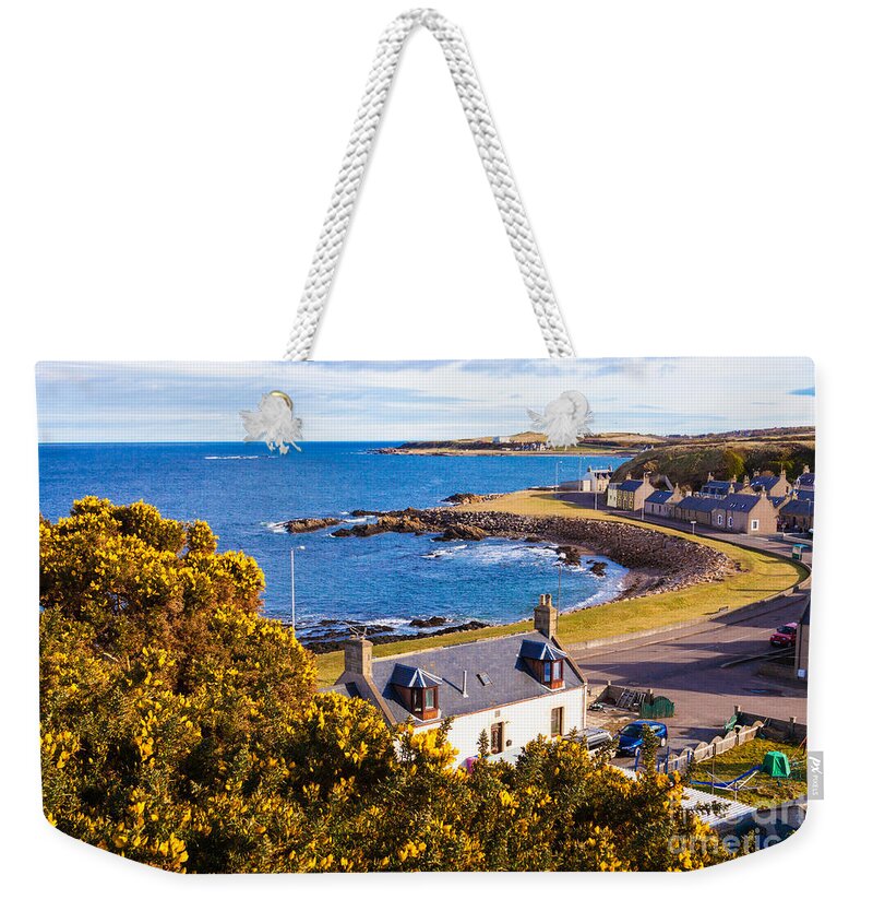 Gorse Weekender Tote Bag featuring the photograph Gorse Is In Bloom Portessie by Diane Macdonald