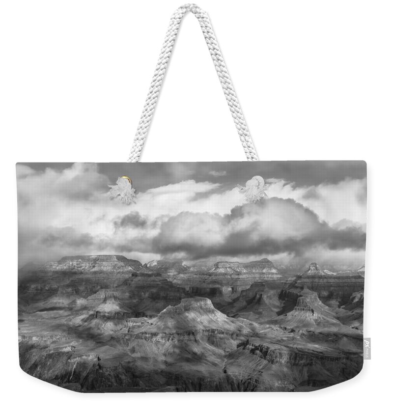 Landscape Weekender Tote Bag featuring the photograph The Grand Canyon BW 2 by Jonathan Nguyen