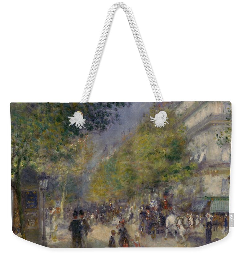 Renoir Weekender Tote Bag featuring the painting The Grands Boulevards by Auguste Renoir