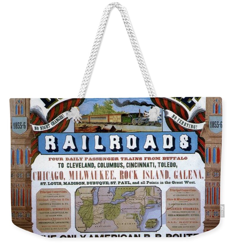 Great American Lake Shore Railroads Weekender Tote Bag featuring the painting The Great American Lake Shore Railroads - Vintage Advertising Poster - Art Nouveau Style by Studio Grafiikka