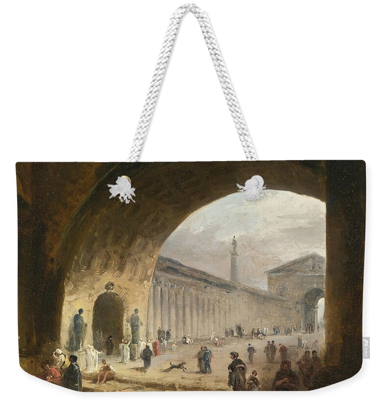 Hubert Robert Weekender Tote Bag featuring the painting The Great Archway by Hubert Robert