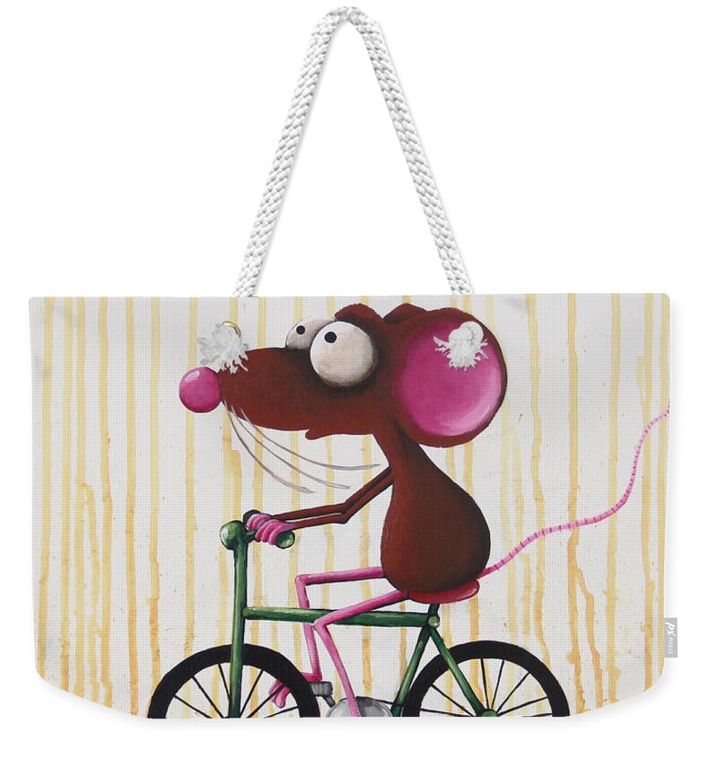 Whimsical Weekender Tote Bag featuring the painting The Green Bike by Lucia Stewart