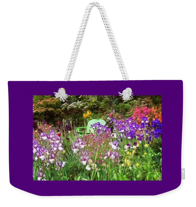 Schreiner's Iris Gardens Weekender Tote Bag featuring the photograph Hiding In The Garden by Thom Zehrfeld