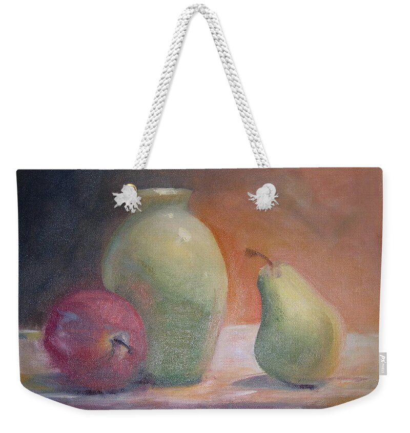 Green Weekender Tote Bag featuring the painting The Green Vase by Patricia Caldwell