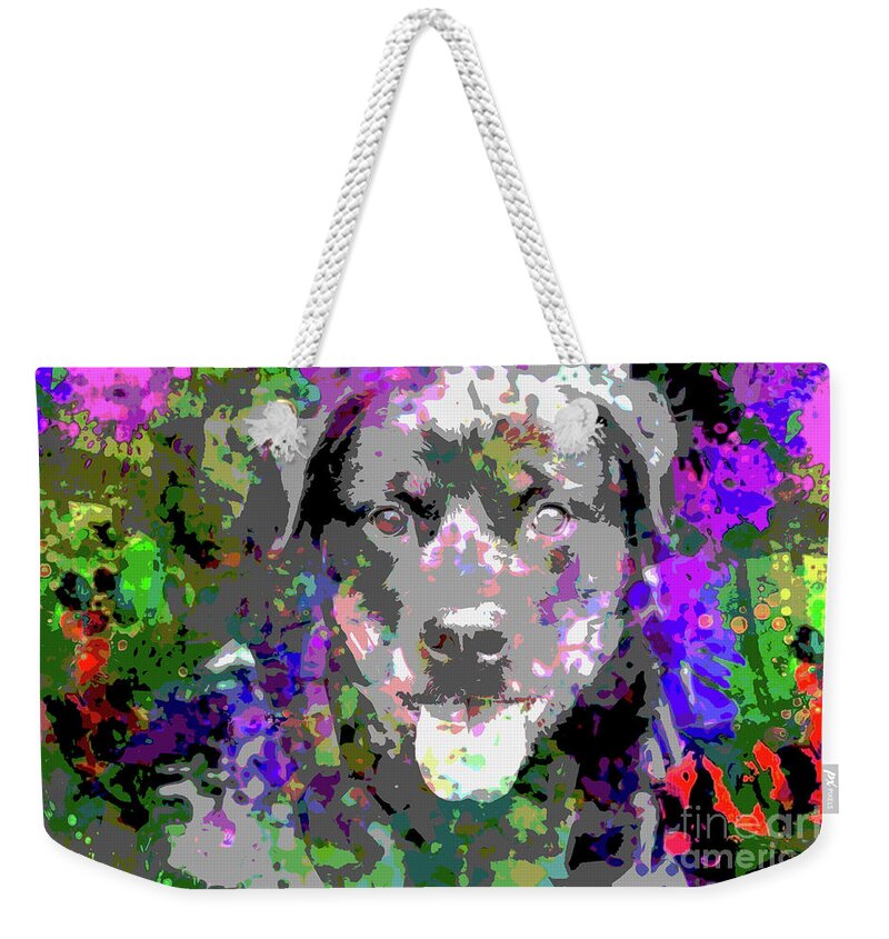 Rottweiler Weekender Tote Bag featuring the painting The Happy Rottweiler by Jon Neidert