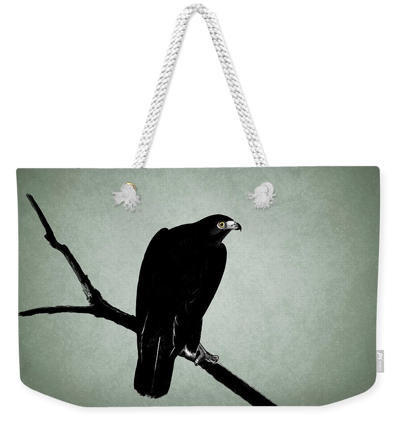 Hawk Weekender Tote Bag featuring the drawing The Hawk by Mark Rogan